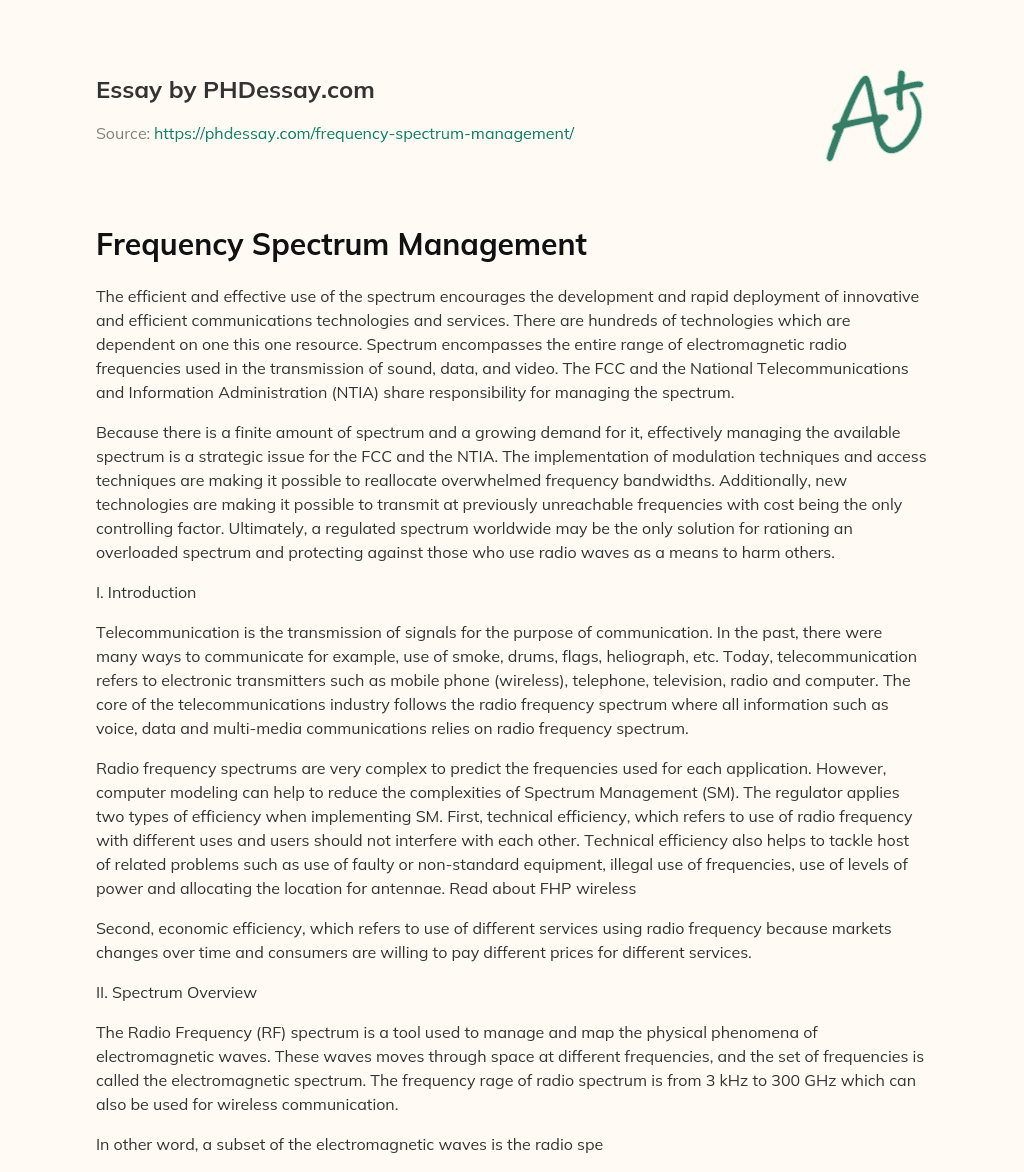 Frequency Spectrum Management essay