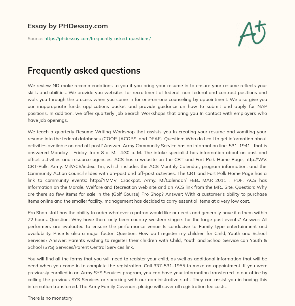 Frequently asked questions essay