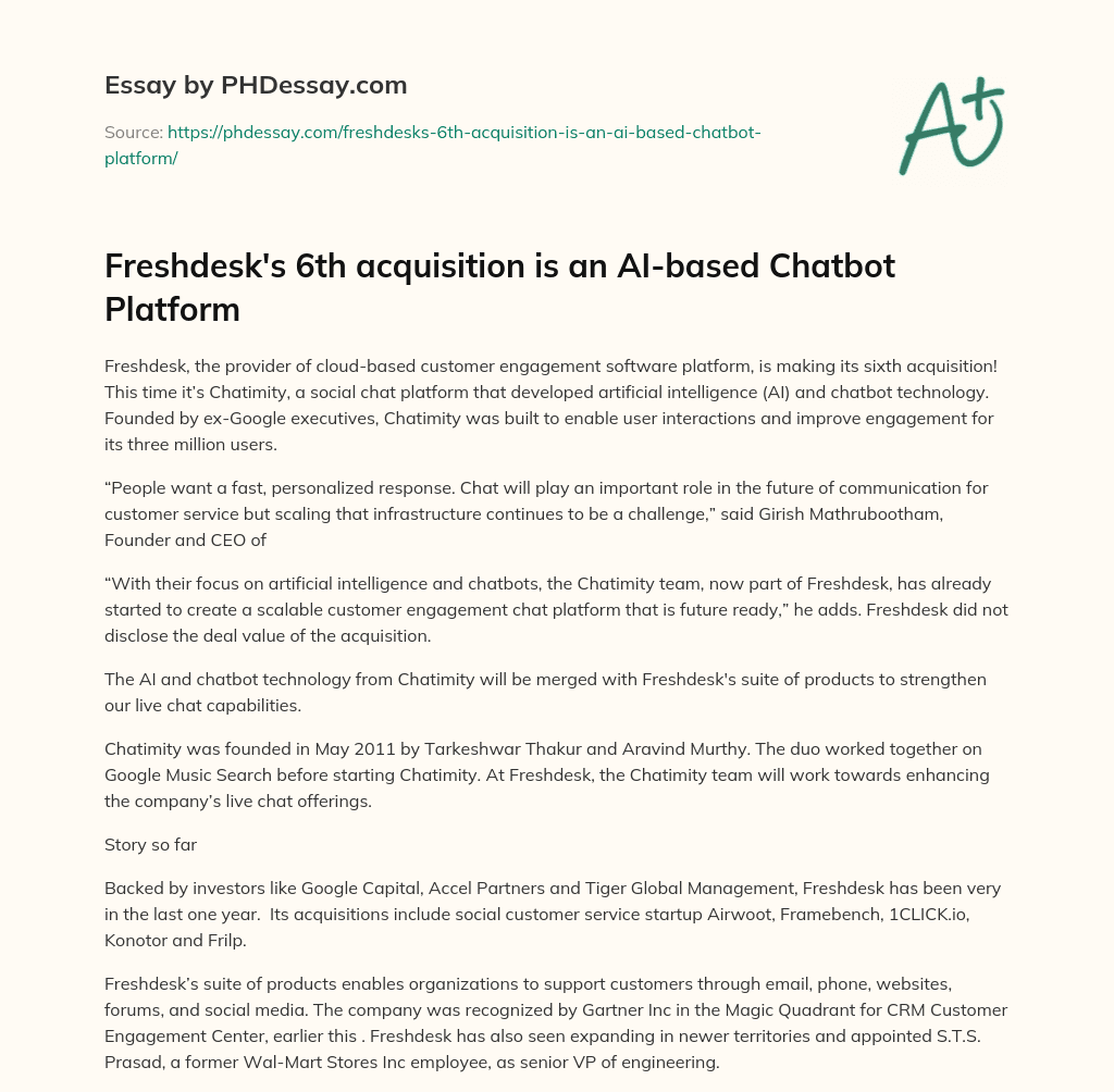 Freshdesk’s 6th acquisition is an AI-based Chatbot Platform essay