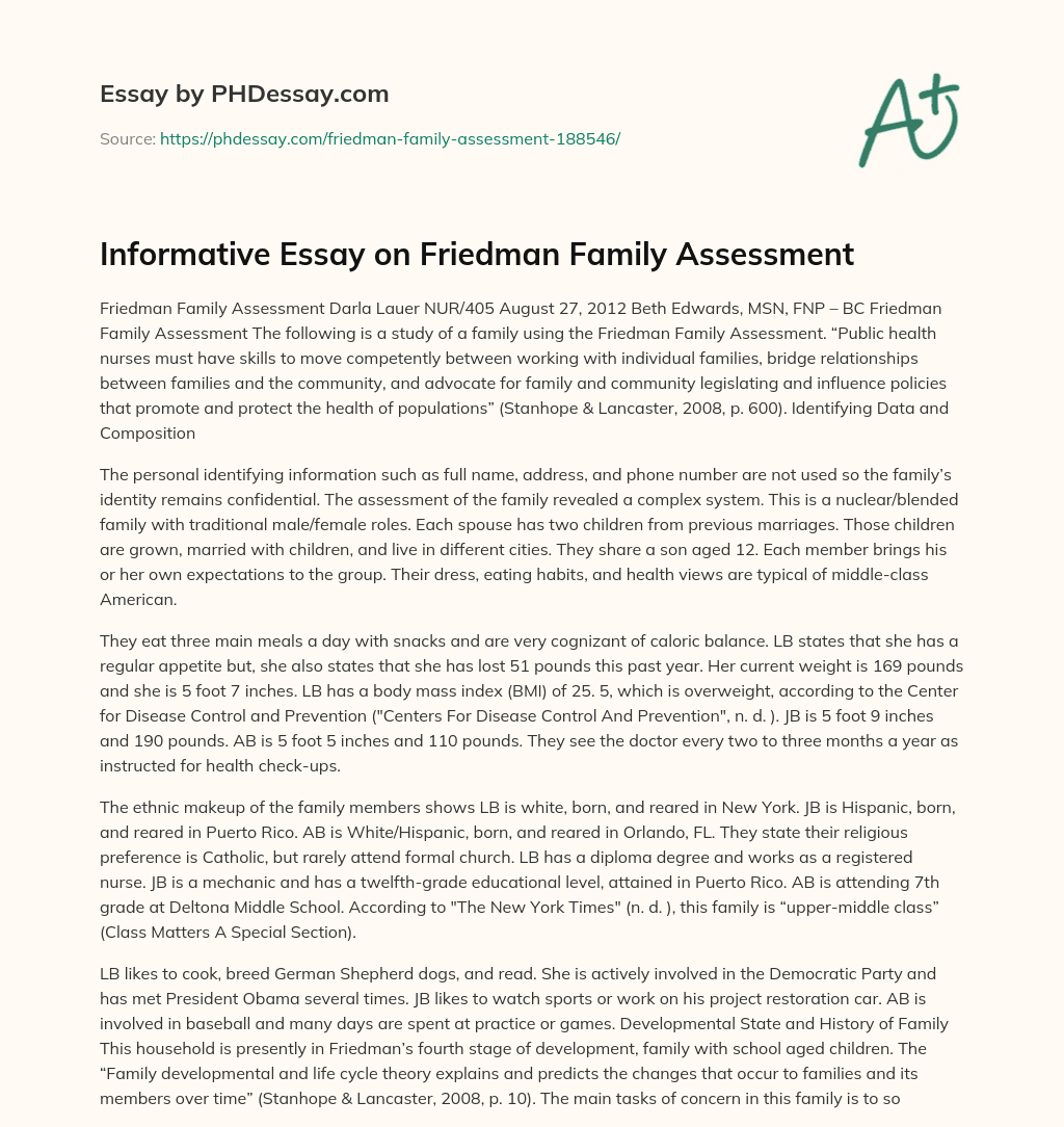 Informative Essay on Friedman Family Assessment essay