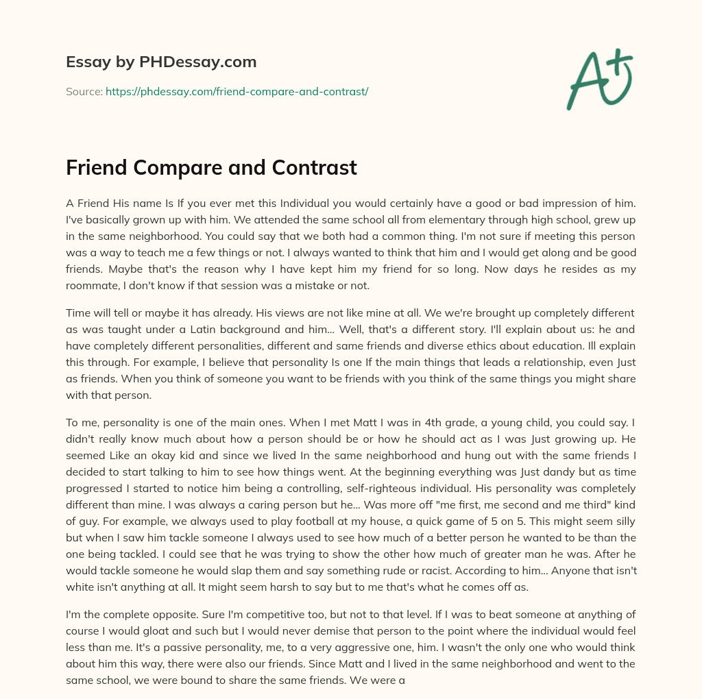 compare and contrast essay between two friends