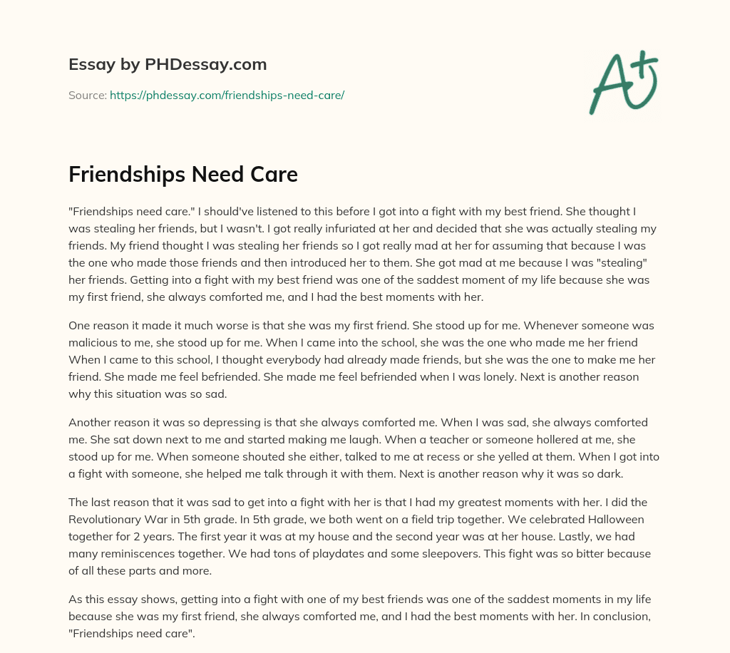 Friendships Need Care essay
