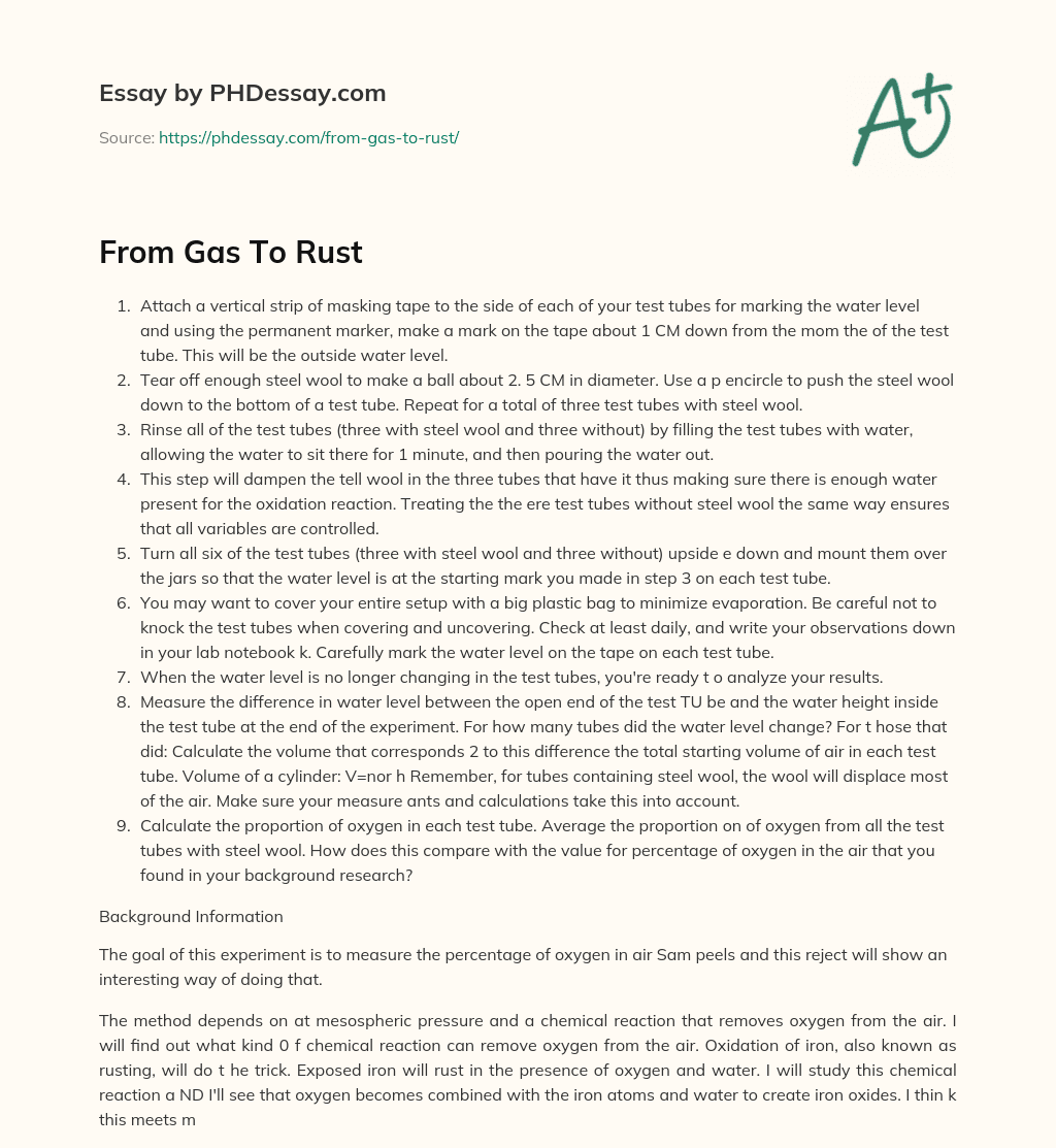 From Gas To Rust essay