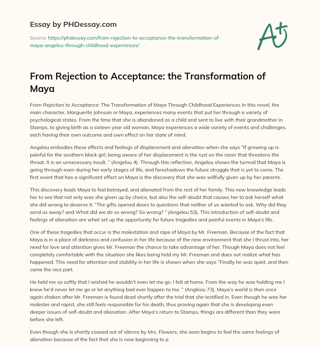 From Rejection to Acceptance: the Transformation of Maya essay