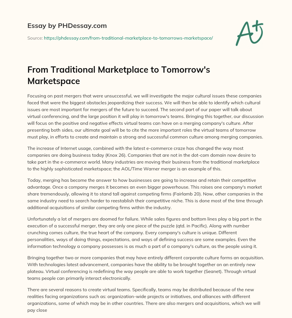 From Traditional Marketplace to Tomorrow’s Marketspace essay