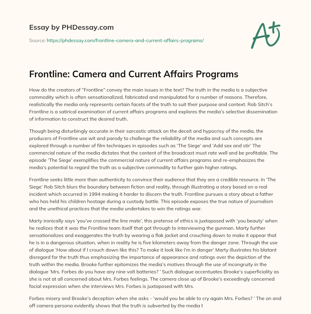 Frontline: Camera and Current Affairs Programs essay