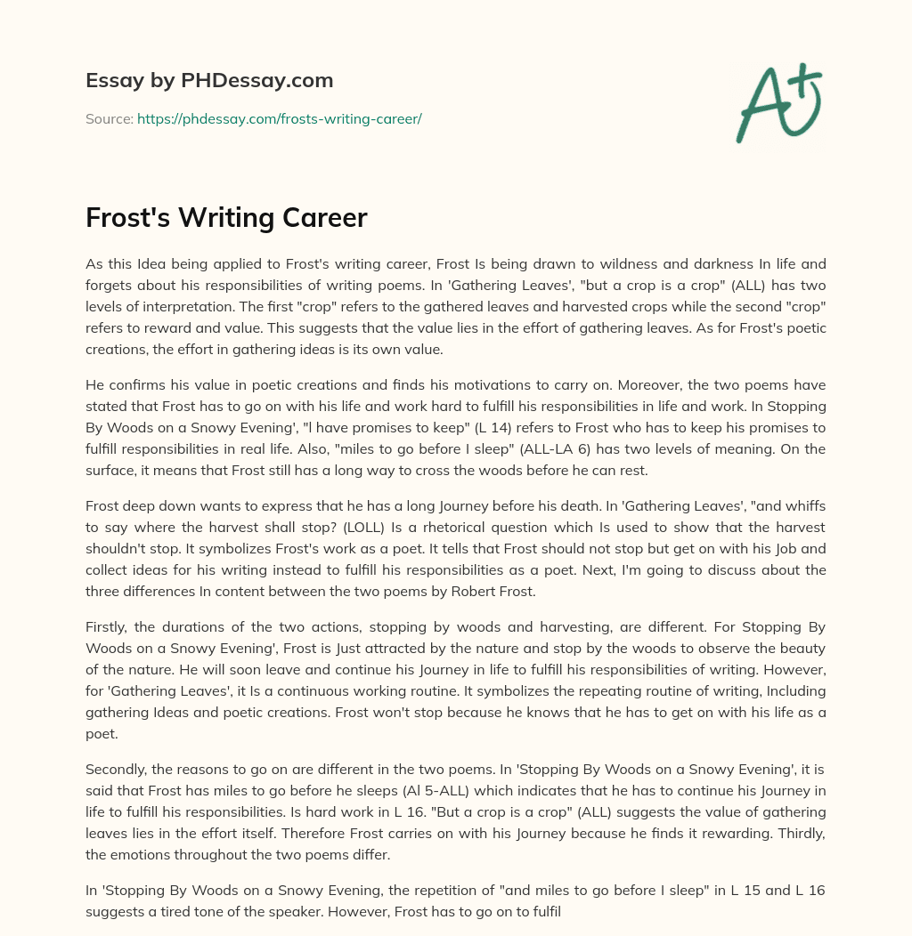 Frost’s Writing Career essay
