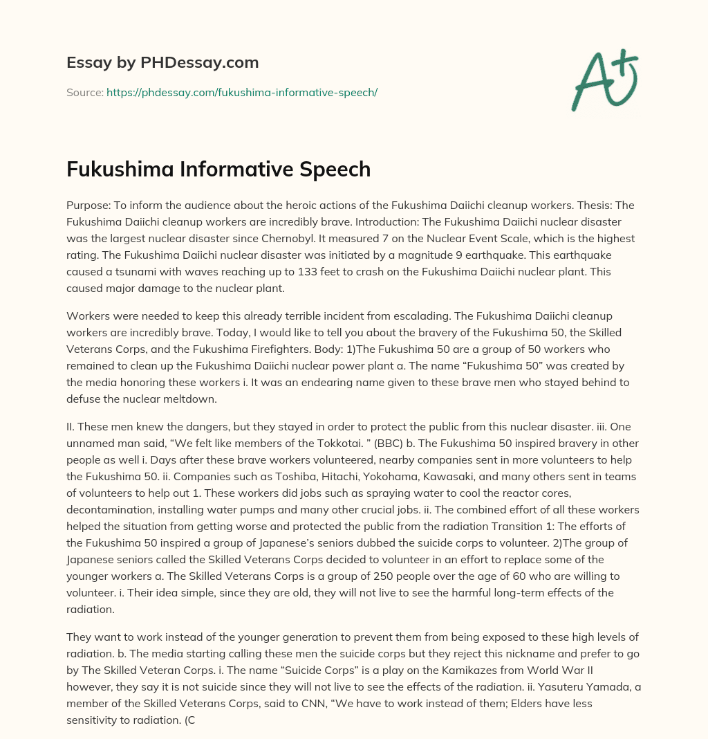 Fukushima Informative Speech essay