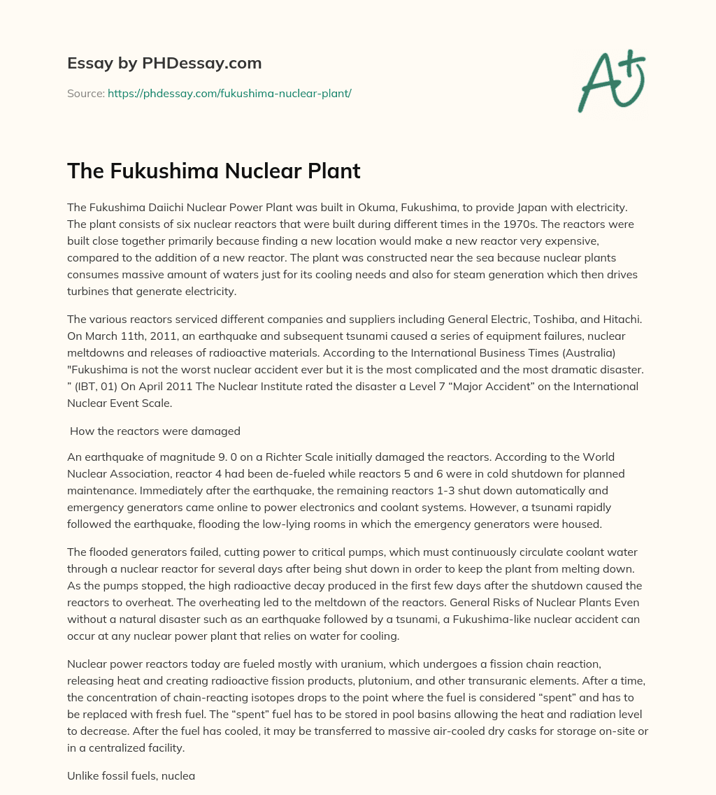 The Fukushima Nuclear Plant essay