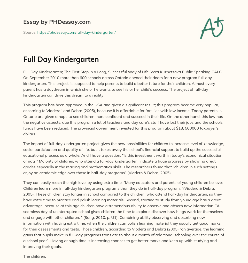 Full Day Kindergarten essay