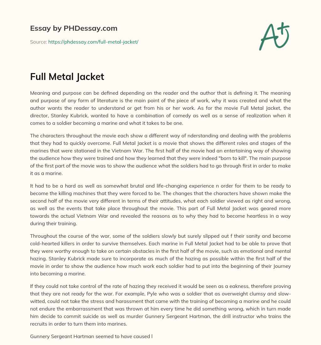 Full Metal Jacket essay