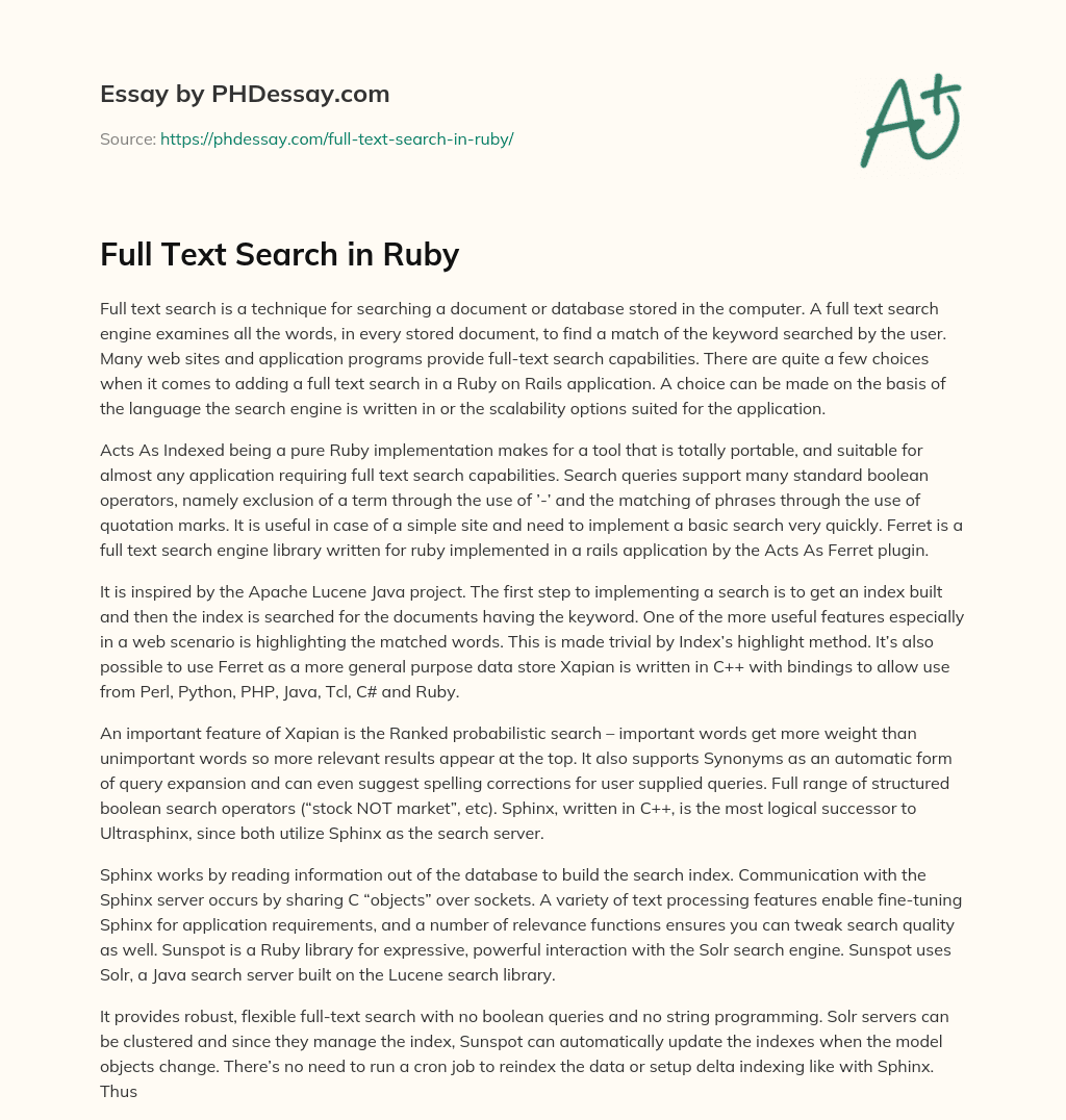 Full Text Search in Ruby essay