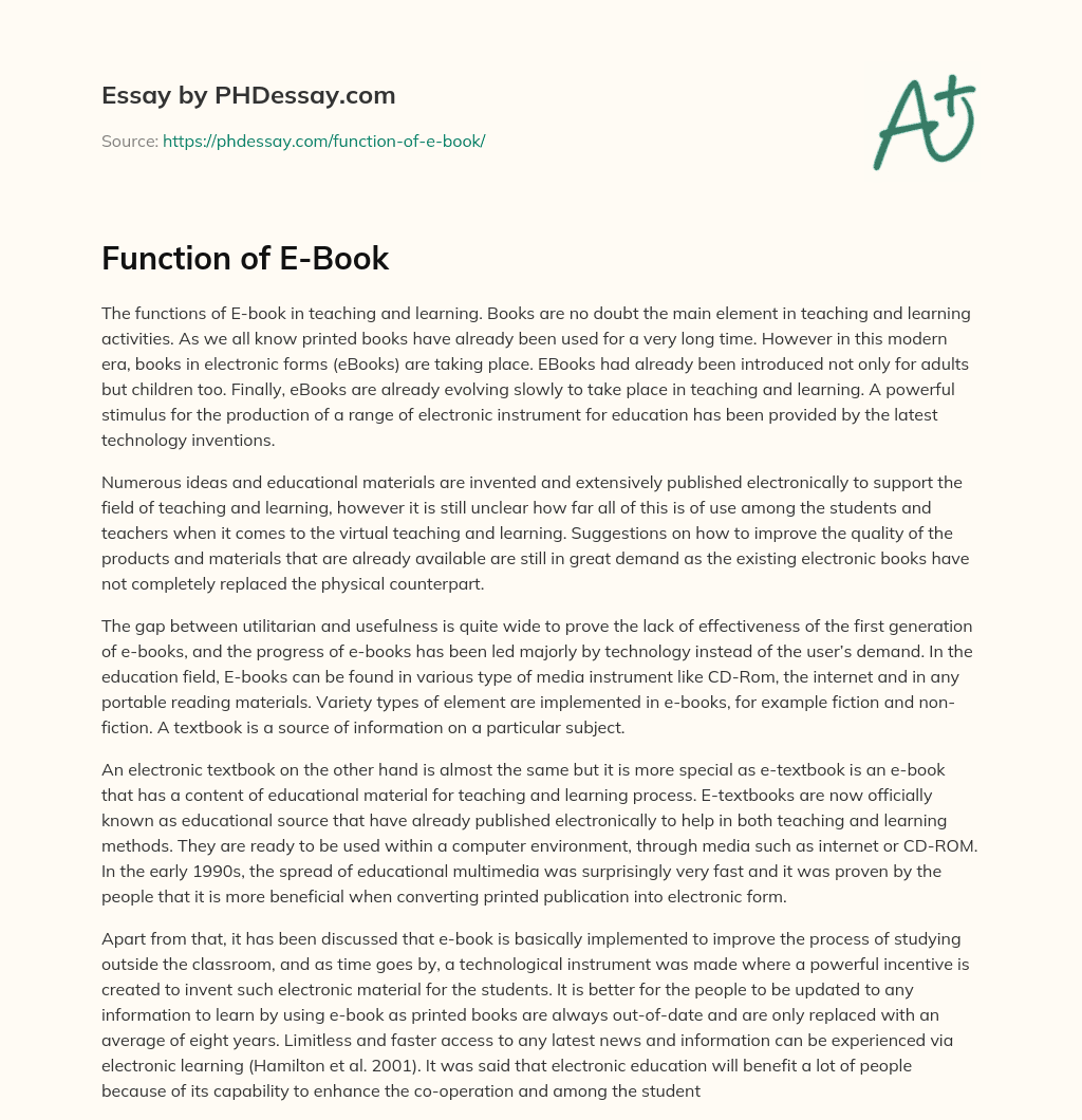 Function of E-Book essay