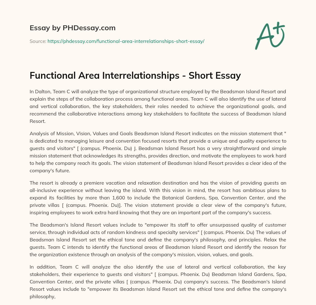 Functional Area Interrelationships – Short Essay essay
