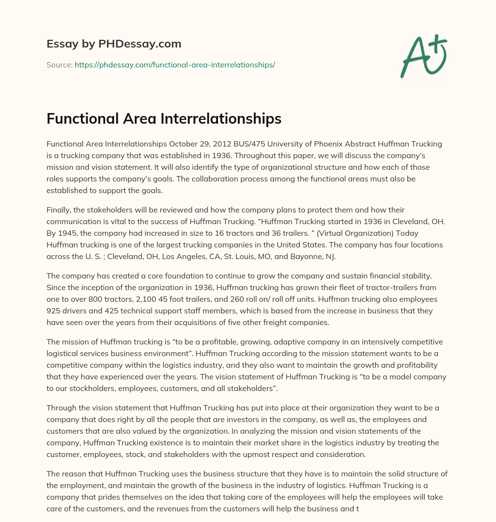 Functional Area Interrelationships essay