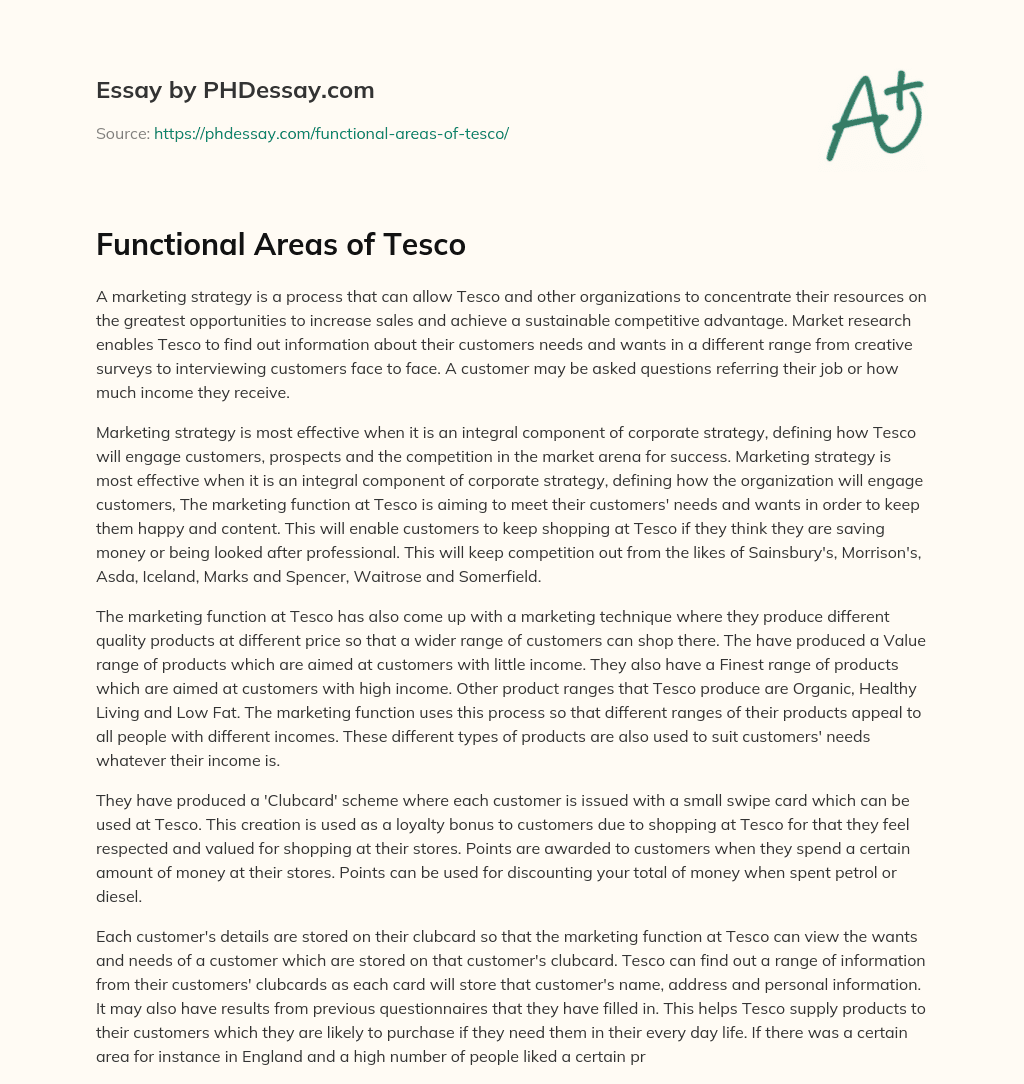 Functional Areas of Tesco essay