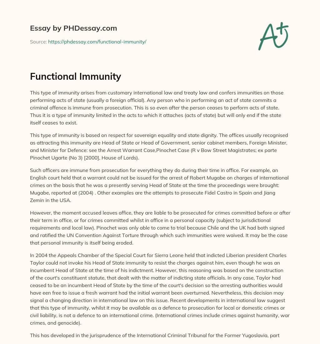 Functional Immunity essay