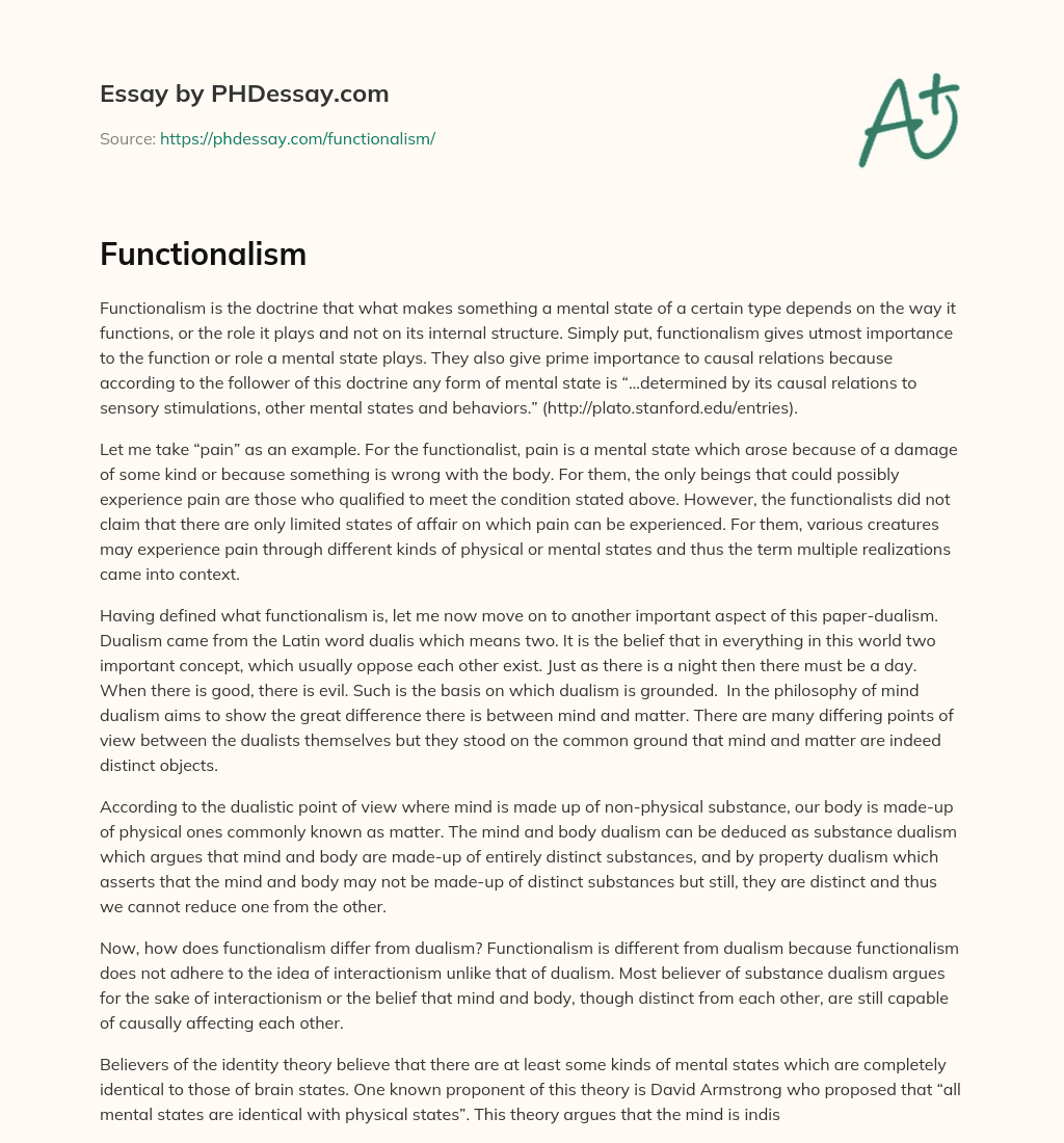 Functionalism essay