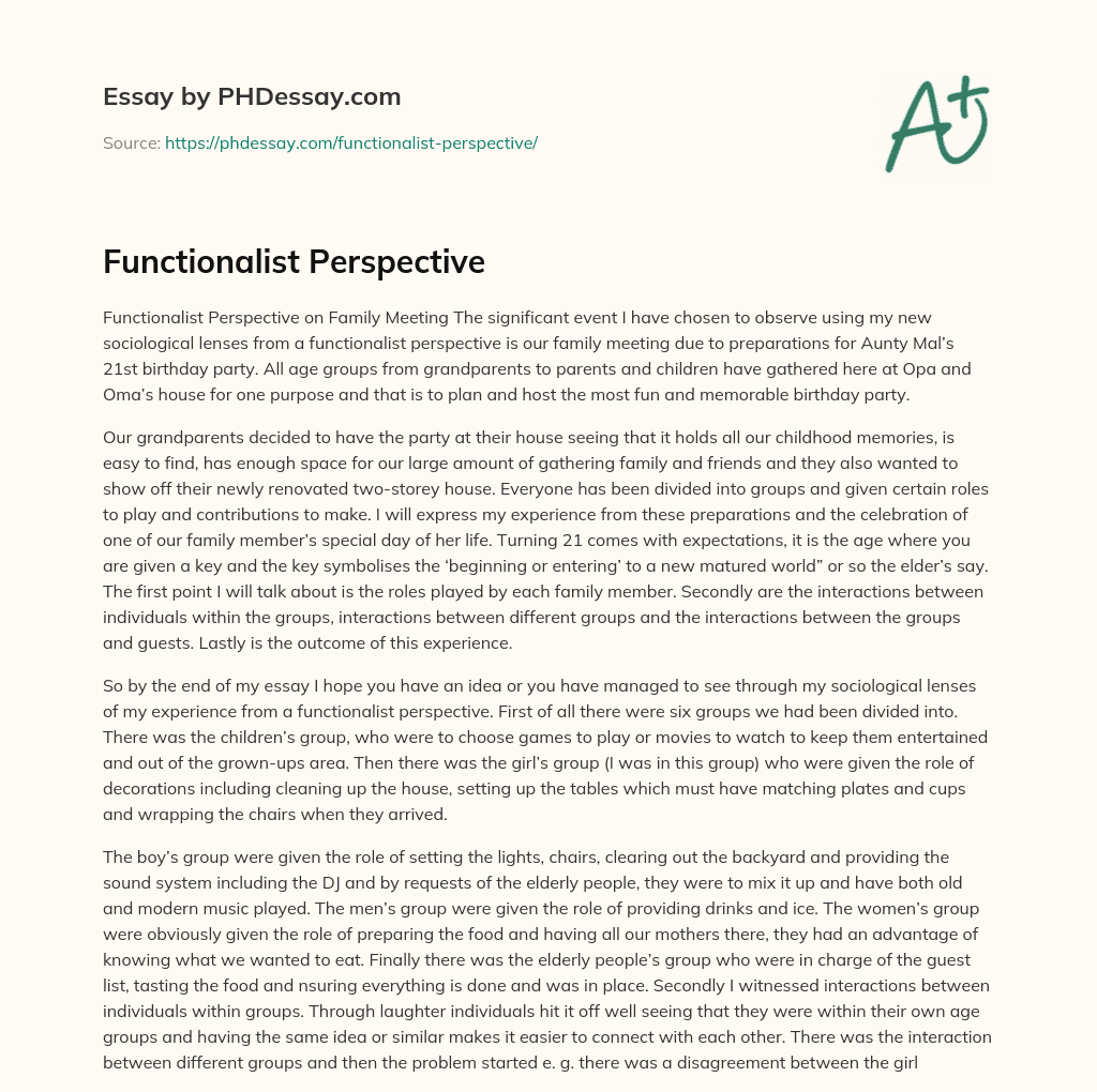 Functionalist Perspective essay