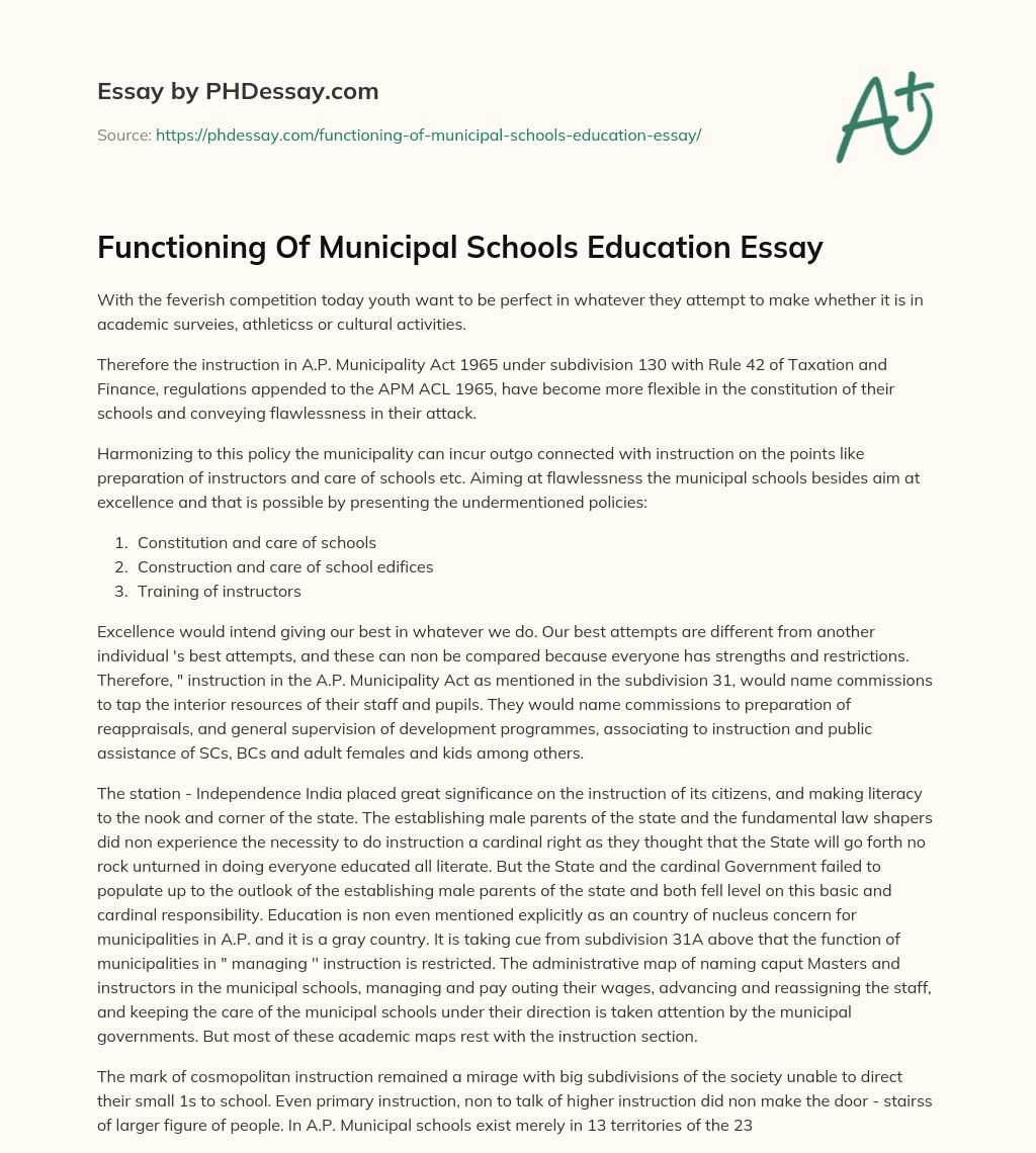 Functioning Of Municipal Schools Education Essay essay