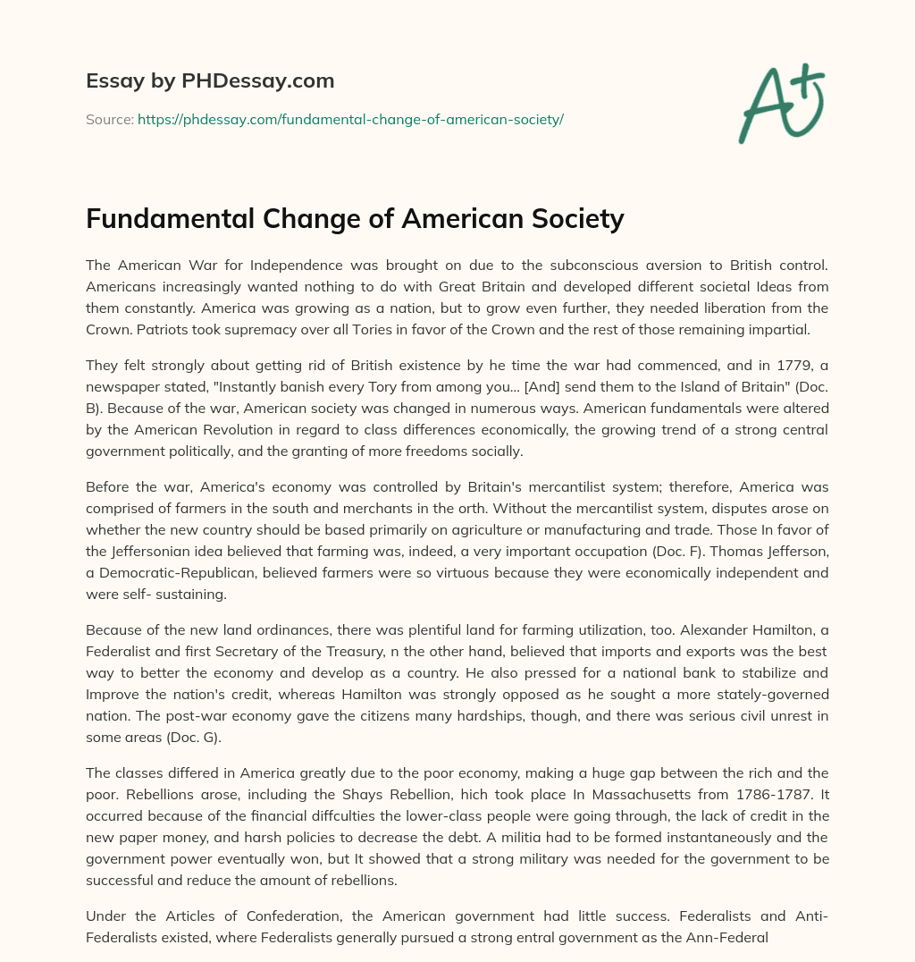 Fundamental Change of American Society essay