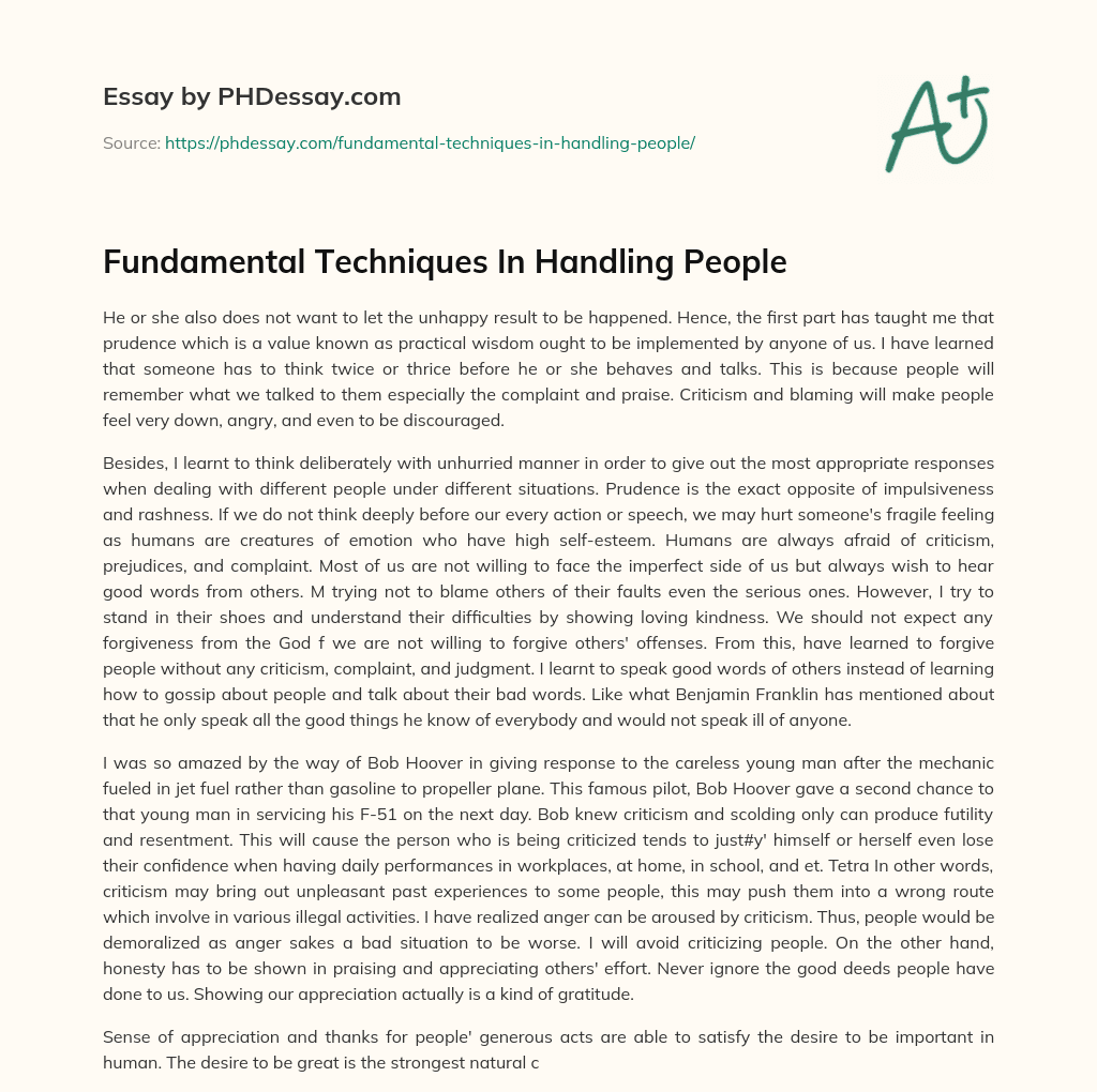 Fundamental Techniques In Handling People essay