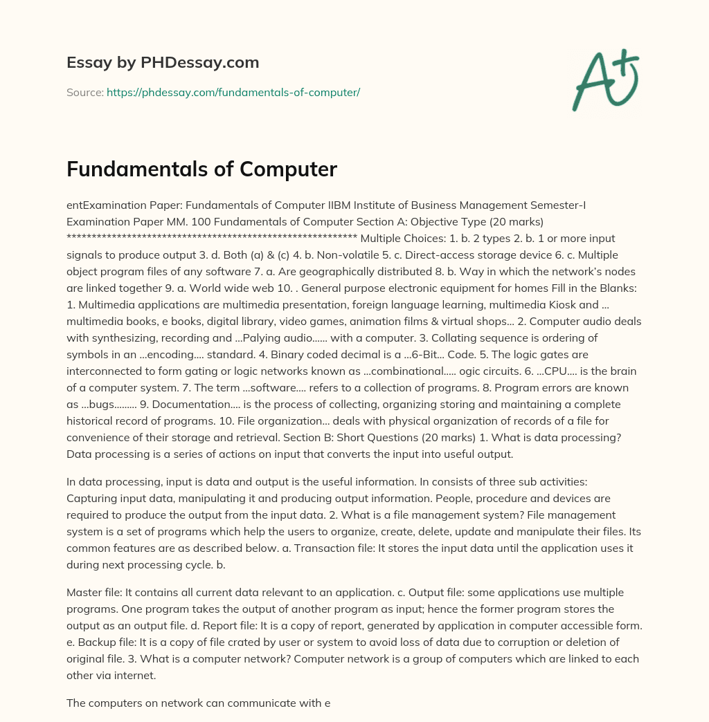 Fundamentals of Computer essay