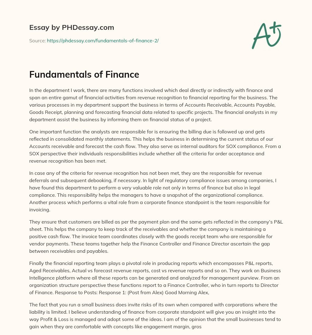 Fundamentals of Finance essay