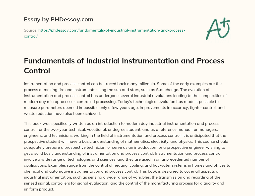 Fundamentals of Industrial Instrumentation and Process Control essay