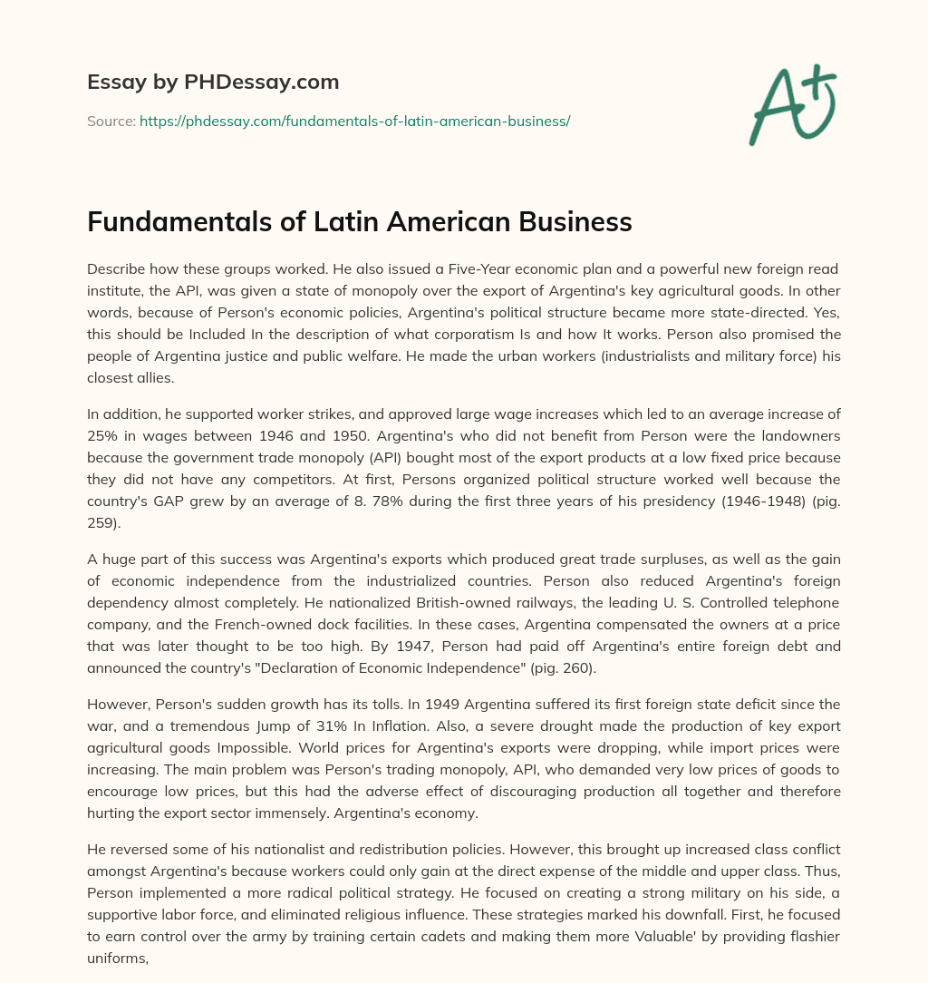 Fundamentals of Latin American Business essay