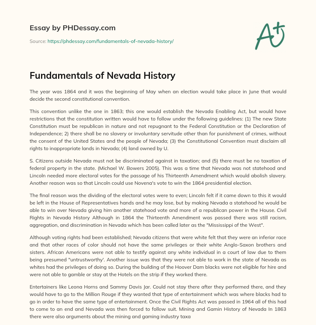Fundamentals of Nevada History essay