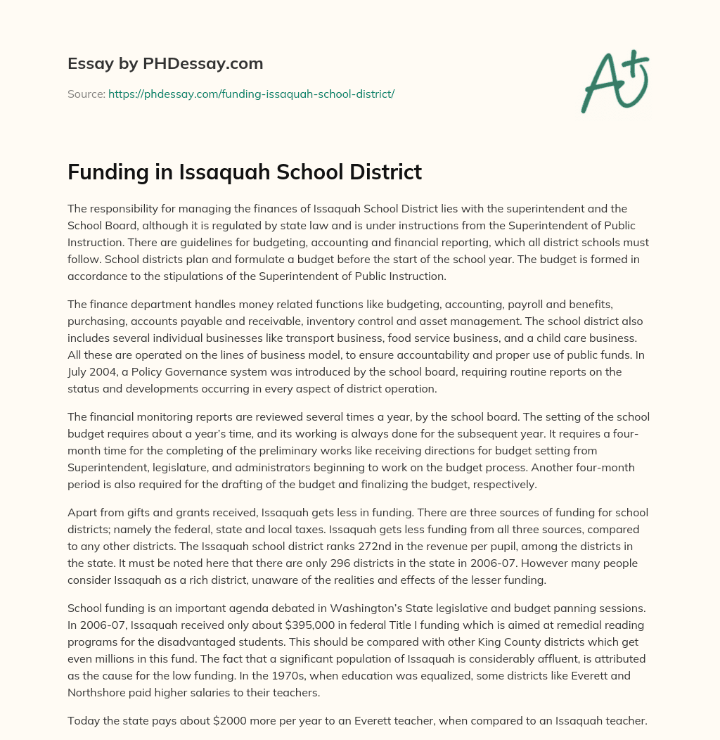 Funding in Issaquah School District essay
