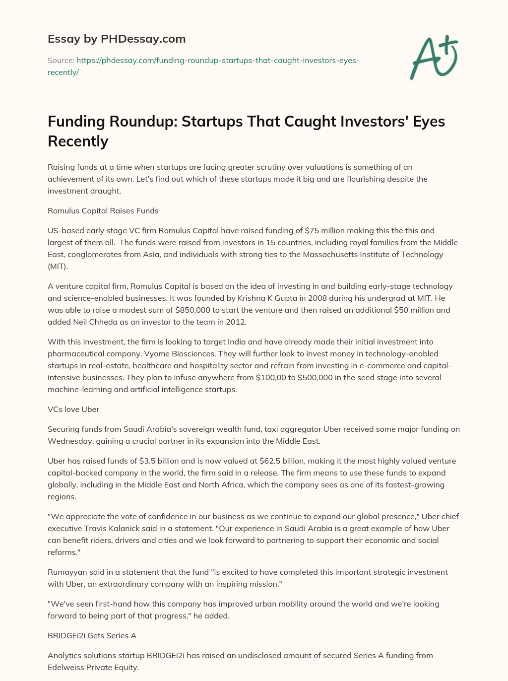 Funding Roundup: Startups That Caught Investors’ Eyes Recently essay