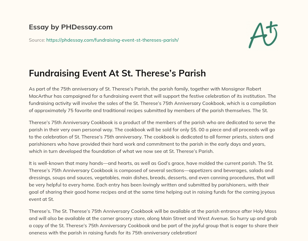 Fundraising Event At St. Therese’s Parish essay
