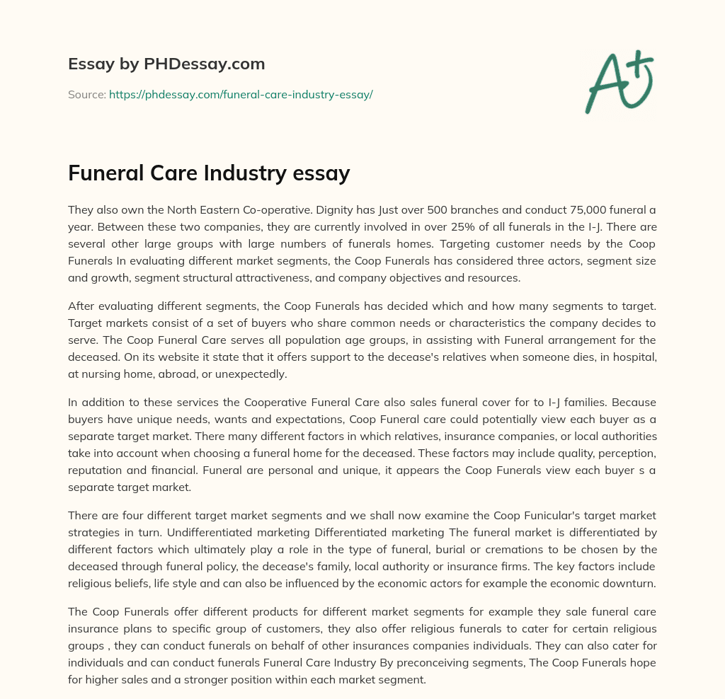 Funeral Care Industry essay essay
