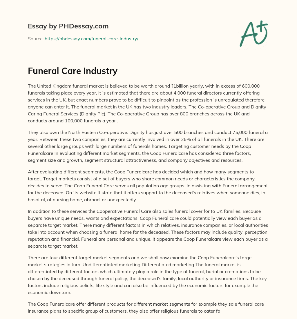Funeral Care Industry essay