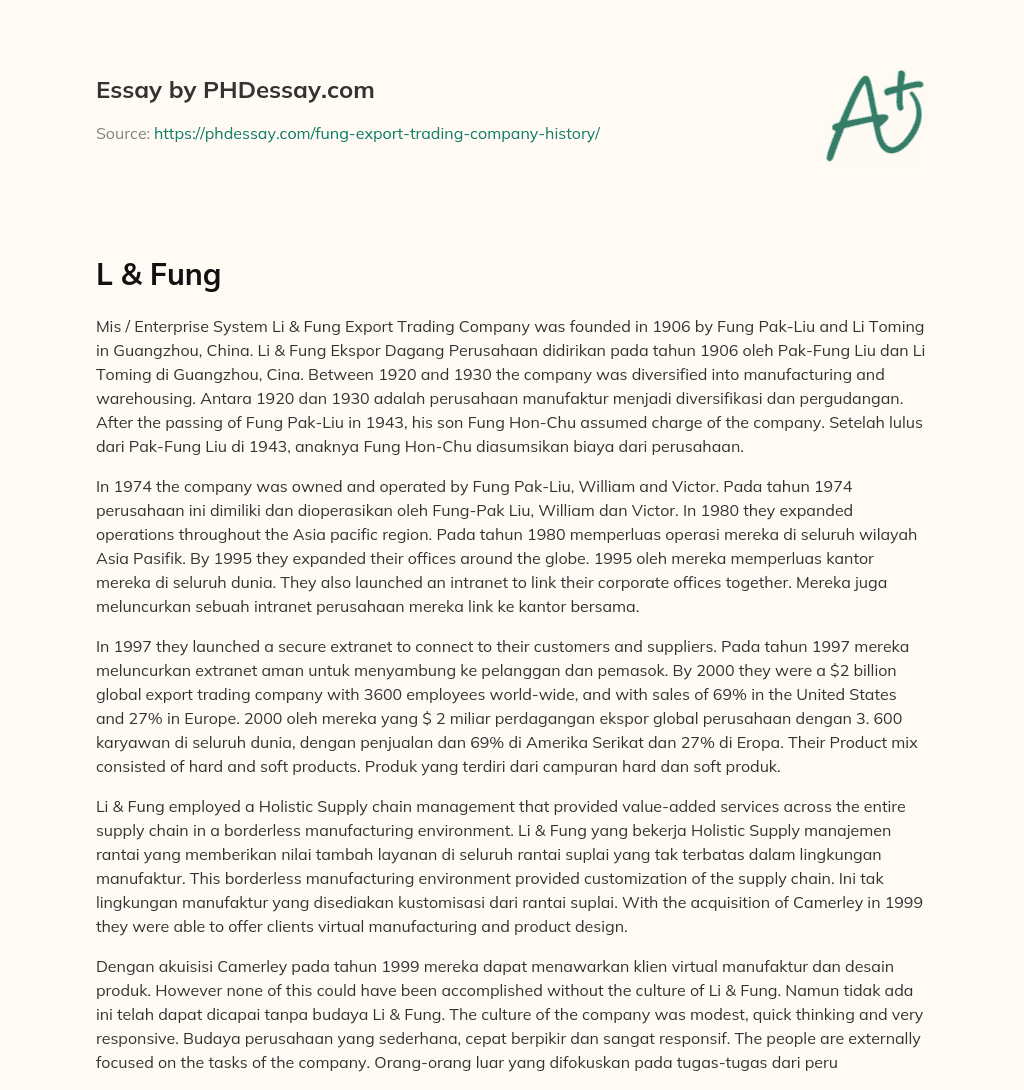 Li & Fung: From Guangzhou to Global Expansion essay