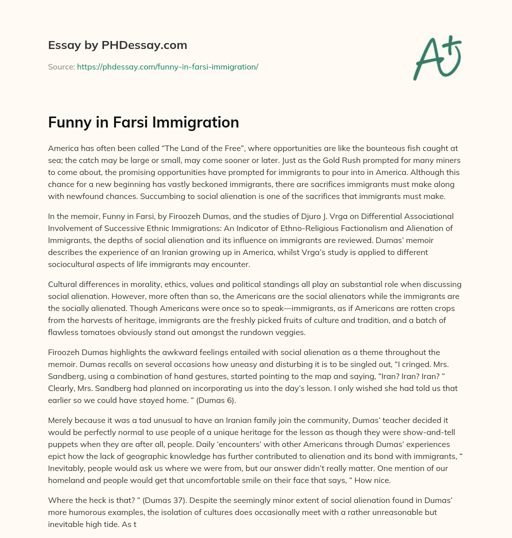 Funny in Farsi Immigration essay