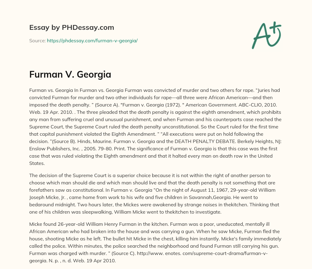 Furman V. Georgia essay