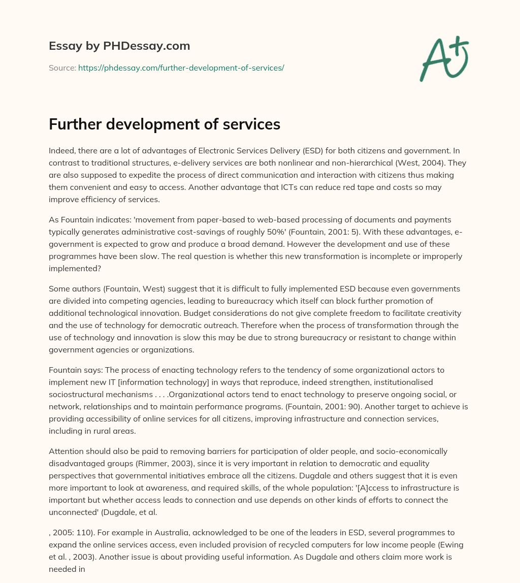 Further development of services essay