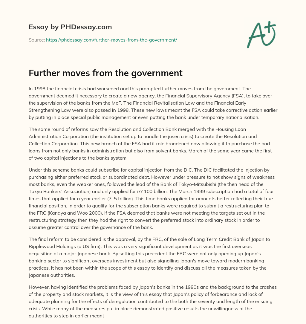 Further moves from the government essay