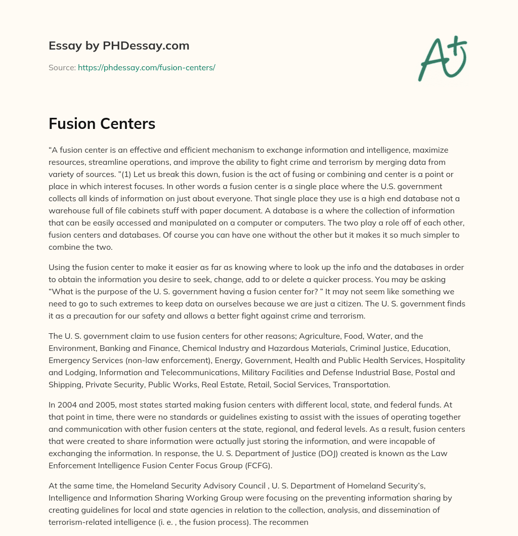 Fusion Centers essay