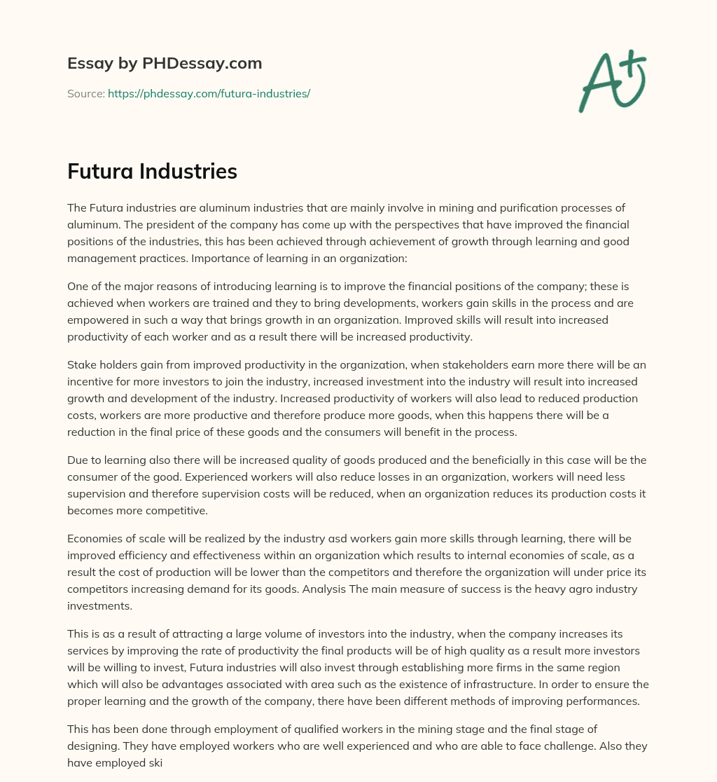 Futura Industries essay