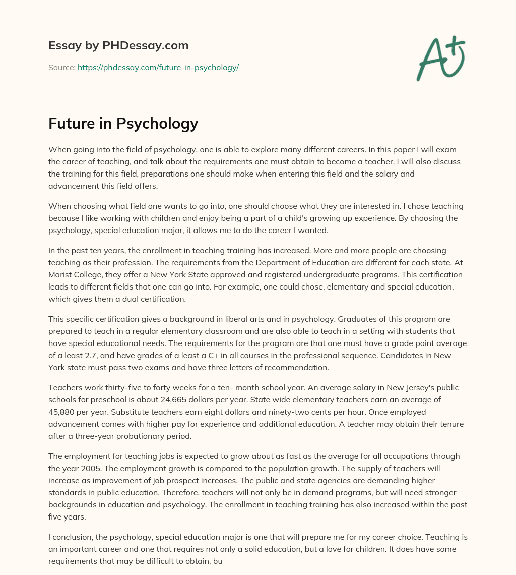 Future in Psychology (500 Words) - PHDessay.com