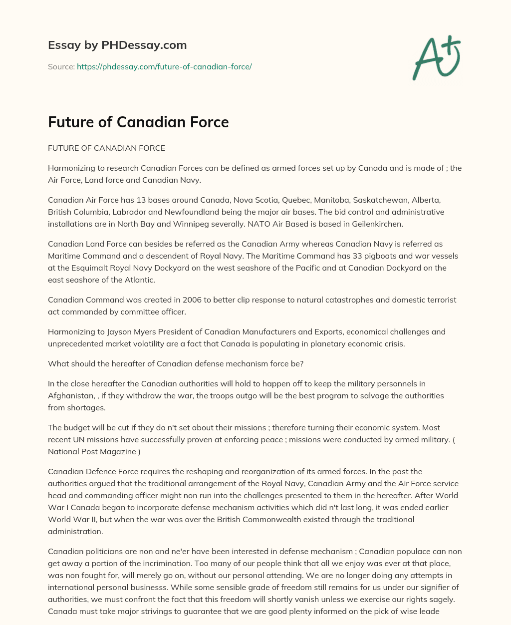 Future of Canadian Force essay