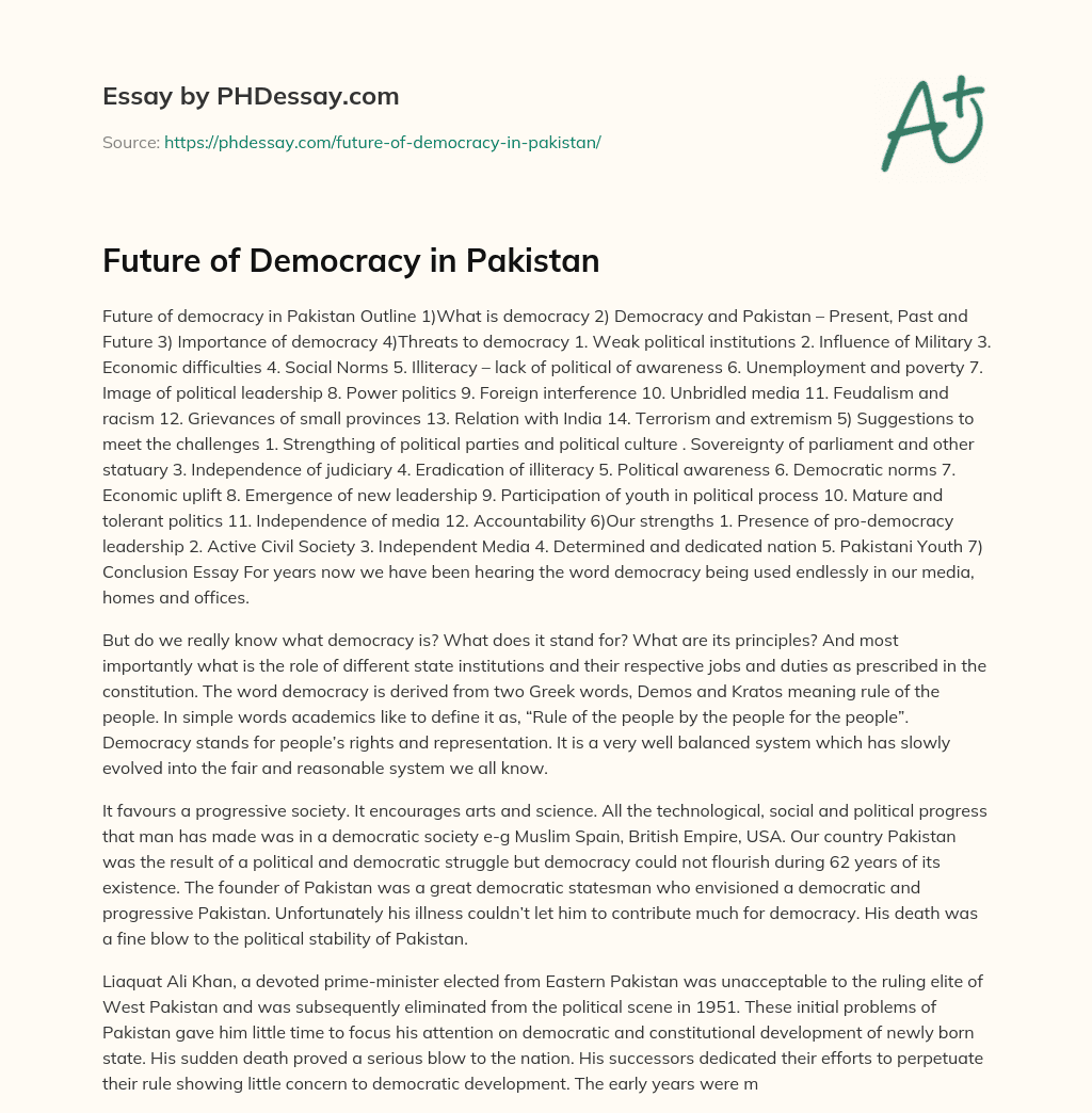 future of democracy in pakistan essay outline