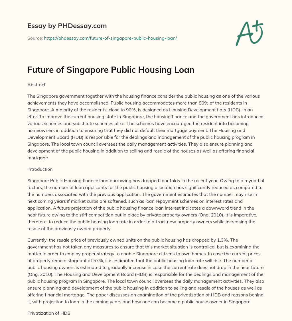 Future of Singapore Public Housing Loan essay