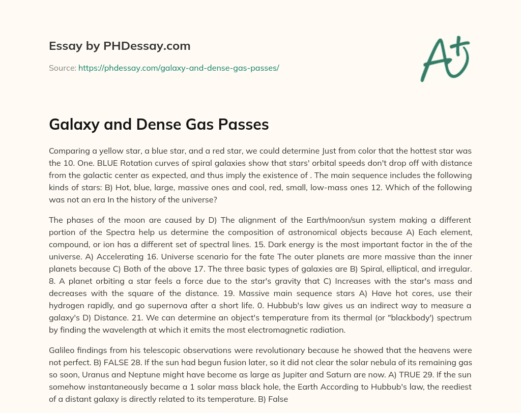 Galaxy and Dense Gas Passes essay