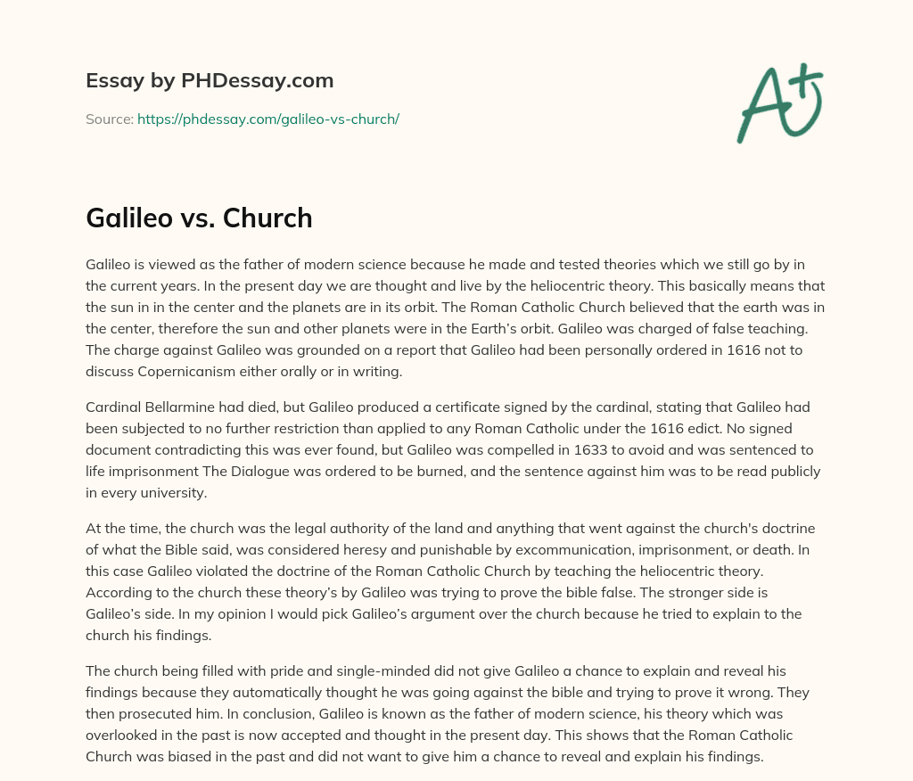 Galileo vs. Church essay