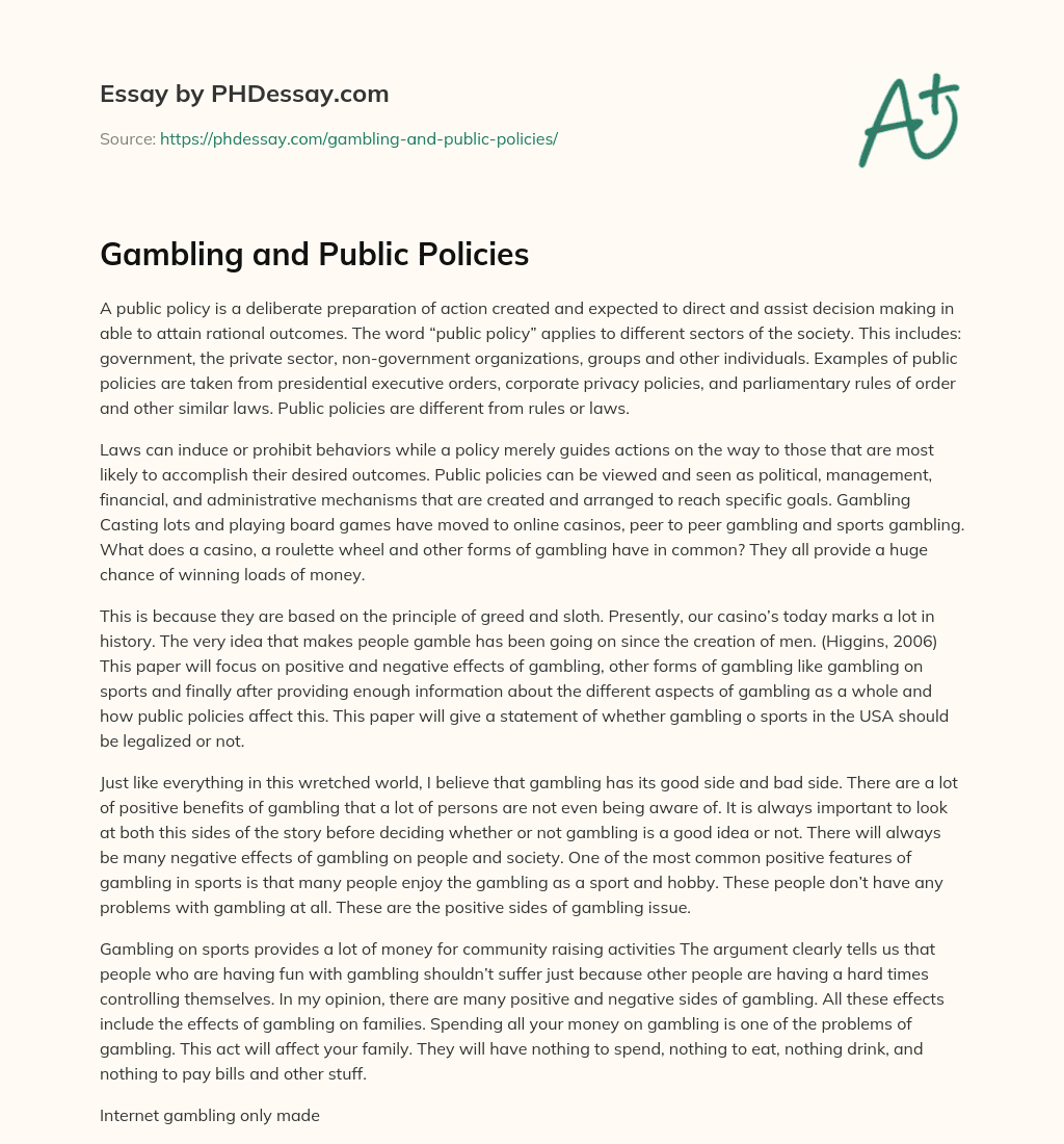 Gambling and Public Policies essay